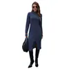 Vestido de punto de cuello medio de comercio exterior, Vestido suéter largo para mujer de otoño e invierno, Ajuste ceñido, Base de punto adelgazante, Vestido de línea A