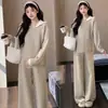 Conjunto de Dos Piezas de Punto con Cuello Polo Bloque de Color Estilo Simple de Maternidad para Mujer Otoño Invierno Puede Ser Fresco Puede Ser Dulce Conjunto de Estilo Holgado Perezoso