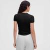 Camisa de Manga Corta Henry para Mujer Camiseta de Punto Acanalado Corte Ajustado Ropa de Yoga Botones Deportiva Camiseta Básica de Verano