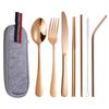 Conjunto de Talheres de Aço Inoxidável 1010 Transfronteiriço com 7 Peças para Viagem ao Ar Livre Faca de Bife, Garfo, Colher, Hashi Conjunto de Talheres Portátil