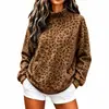 Moda cruzada europea y americana para mujer 2026, nueva sudadera con estampado de leopardo y cuello alto para mujer, estilo vintage casual suelto de manga larga para otoño e invierno