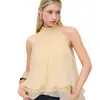 Elegante y Único Top Casual de Verano sin Mangas, Estilo Europeo y Americano de Gama Alta con Hombros Descubiertos y Cuello Halter para Niñas