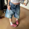 Shorts de mezclilla azul retro americano para mujer, nuevo estilo de verano, talla grande, tiro alto, holgados, adelgazantes, de pierna ancha de longitud media