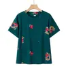 Camiseta de Manga Corta de Verano para Personas de Mediana Edad y Mayores, Traje Holgado de Algodón y Seda Bordado, Blusa de Nuevo Estilo para Mamá, Top de Abuela para Mujeres