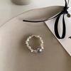 Anillo liso de plata pulida con perla igual de blogger, ajustable para mujer, diseño de nicho de alto nivel, joyería nueva al por mayor