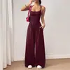 Mono de tirantes con cuello cuadrado y bolsillos, pantalón de pierna ancha, estilo europeo y americano, deportivo, entallado en la cintura, pantalón casual plisado con bolsillos, mono transfronterizo