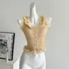 Camisola Pura Pasión con Adorno de Encaje Dulce y Picante para Mujer, Top de Verano Tejido Ajustado de Manga Corta sin Mangas