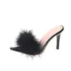 Pantuflas de Tacón Alto con Punta Aguda de Nuevo Diseño Europeo y Americano para Mujer con Tacón de Aguja Moda Peludas de Punta Abierta Talla Grande Zapatos para Mujer