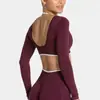Top esportivo colado com blocos de cor transfronteiriço, imitando duas peças, roupa íntima de manga longa para corrida, fitness, yoga, calça de Pilates e yoga