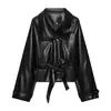 Venta Caliente Transfronteriza AliExpress Nuevas Llegadas Primavera 2026 Chaqueta Corta de Cuero de Manga Larga Doble Botonadura Decoración con Cinturón Solapa