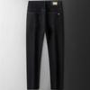 Jeans Preto de Luxo Europeu para Homens 2025 Outono e Primavera Versátil Casual Stretch Slim High-End Tendência Marca Calças Longas