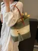 Bolso de Paja Rayado de Color Contrastante Estilo Nuevo Nicho Coreano Bolso de Hombro Bolso de Axila Versátil Casual Gran Capacidad Bolso Tejido