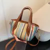 Bolsa de Palha Feminina Transfronteiriça 2025 Nova Moda Balde Feriado Sacola de Palha Mochila Cesto de Legumes Ombro Único Transversal