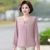 Camisa de Moda para Mamá con Cuello Solapa Color Sólido Modelo 2026 Primavera y Otoño Blusa Delgada para Mujeres de Mediana Edad y Mayores, Camisa de Manga Larga Talla Grande que Reduce la Edad