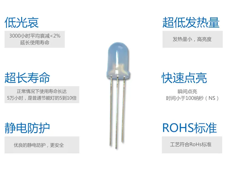 5MM圆头双色共阳三脚LED灯珠带卡f5红白双色雾状LED电器指示灯珠