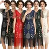 S-4XL Vestido Vintage Gatsby de los años 20 con Lentejuelas y Flecos, Disfraz de Baile de Salón