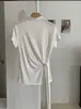 KEKEZOON Nuevo Top Camiseta de Manga Corta Versátil Adelgazante de Color Sólido con Lazo en la Cintura y Cuello Medio Alto para Mujer 8549