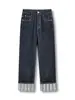 [PedidoBc] Jeans Reto Vintage com Listras e Bainha Dobrada para Mulheres Baixas, Calça Cropped de Cintura Alta Slim