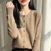 Cardigan de Punto Color Sólido con Adorno de Pedrería, Estilo Minimalista Nuevo para Primavera 2026, para Mujer, de Botones al Frente, Corte Ajustado, Elegante, de Manga Larga, para Ir al Trabajo