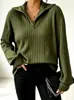Moletom pullover casual de cor sólida solto de alta qualidade para mulheres, novo na moda 2026, transfronteiriço europeu e americano, com gola dobrada