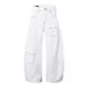 Jeans branco com bainha curva, tendência de outono retrô americano para mulheres, calça casual solta, calça de cintura alta emagrecedora de perna larga
