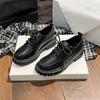 Zapatos pequeños de cuero estilo universitario británico para mujer 2024 Otoño e Invierno Nueva Moda Más fácil de combinar Cordones Suela gruesa Tacón grueso Mocasines casuales