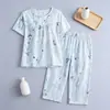 Conjunto de Dos Piezas de Algodón Nublado de Verano Estilo Nacional Estampado para Mamá, Manga Corta y Pantalón Corto, Corte Holgado para Personas de Mediana Edad y Mayores, Ropa Casual para Exteriores