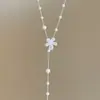 Collar de plata hueco con forma de flor y perlas estilo coreano para mujer, nuevo modelo 2026, cadena para la clavícula con un toque de alta gama, accesorio largo ajustable