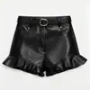 Shorts de Couro Genuíno Novos para o Verão de 2026 0037 American Sweet Cool Shorts de Babados Pétala (cinto não incluído)