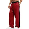 Pantalones de chándal anchos con bloques de color laterales para hombre 2026, forro polar, tejido de punto pesado, holgados, casual, deportivos, largos