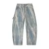 Mu Qiu Moda Masculina Estilo de Rua Americano Lâmina Curva Patchwork Floral Jeans de Lenhador Bolsa Unissex Calças Casuais Largas Soltas