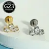 Piercing para Lábio Stud Flor de Três Pétalas Zircônia Liga de Titânio F136 Gota d'Água, Piercing para Lábio Stud Zircônia Rosca Interna Totalmente Titânio, Joia para Piercing na Língua