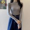 Tricô de Gola Alta Meia-Manga para Mulheres no Outono e Inverno, Tricô Versátil com Efeito Emagrecedor, Segunda Pele, Blusa Quente de Gola Média, Elástico