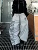 Pantalones Anchos con Estampado de Letras Estilo Streetwear Americano para Mujer, Pantalones Deportivos Sueltos con Cordón, Pantalones Casuales, Pantalones Largos Grises