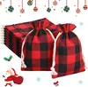 Sacolas de Presente Xadrez de Natal Atacado, Sacos Pequenos de Tecido com Cordão de Algodão, Sacos para Embalagem de Doces de Presente de Natal em Estoque