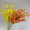 Orquídea Danzante Naranja Flor Artificial de Tallo Único Modelo Oncidium Decoración de Habitación Arreglo Floral de Boda Arte Floral Flor Artificial Decoración de Boda