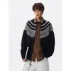 Suéter estilo Fair Isle americano para homens e mulheres, cardigã de tricô estilo vintage preguiçoso de primavera, suéter de lã quente espesso da moda