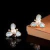 Brincos Elegantes e Doces com Prata S925, Design Floral Azul Queimado, Tarraxas de Pérola de Água Doce, Brincos Femininos Tendência Estilo Coreano