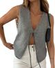 En Stock Top Chaleco de Verano de Manga Corta Nuevo de Ganchillo/Atar, Estilo Corto de Color Sólido Vintage con Cuello en V sin Mangas Cruzado en la Parte Delantera Transfronterizo