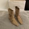 2026 Versión Coreana Nuevo Diseño de Nicho Botines Cortos Franceses Retro Punta Cuadrada Pequeña Botas Vaqueras Botines Casuales de Media Pantorrilla Botas de Mujer