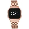 Reloj Metálico con Correa de Acero Electrónico Color Oro Rosa Cuadrado LED Moda Estudiante Pantalla Táctil para Hombres y Mujeres Venta Caliente en Comercio Exterior