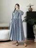 Vestido largo de cuadros vintage, nuevo estilo de otoño, artístico y simple, con cuello, fresco y casual, vestido largo versátil, venta al por mayor