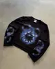 Camiseta de Manga Larga con Cuello Redondo Estampada Retro Harajuku Gótico Europea y Americana Transfronteriza Estilo Ins Tendencia de Moda Ropa