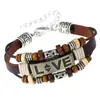Pulseira de Couro com Contas Artesanal Estilo Punk Popular Europeu e Americano Pulseira de Couro Genuíno Liga de Liga Casal Amor