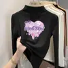 Camada base feminina com forro de fleece, nova coleção outono/inverno 2026, gola alta, camiseta estampada de manga longa, top infantil em tecido escovado