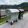Comercio exterior transfronterizo cubo de basura galvanizado de 1100 litros, gran contenedor de remolque de saneamiento metálico con forma de cúpula estilo europeo, exportado a Rusia