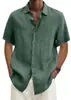 2026 Sitio Independiente Deseo Artículo Más Vendido de Amazon Verano Cuello en V Botón Algodón Lino Color Sólido Camisa de Moda para Hombre