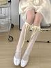 Calcetines transparentes con lazo de cinta y deseo dulce y puro para verano, finos, estilo ballet, de seda blanca, de longitud media