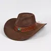 Sombrero de vaquero occidental turquesa tallado, estilo transfronterizo europeo y americano, nuevo sombrero de ala ancha para cuatro estaciones, sombrero de copa de moda, sombrero de jazz de lana