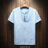 Comercio Exterior Transfronterizo Camiseta Casual de Moda para Hombre Talla Grande de Algodón y Lino Manga Corta Color Sólido Verano Delgada Estilo Chino Camiseta Sencilla